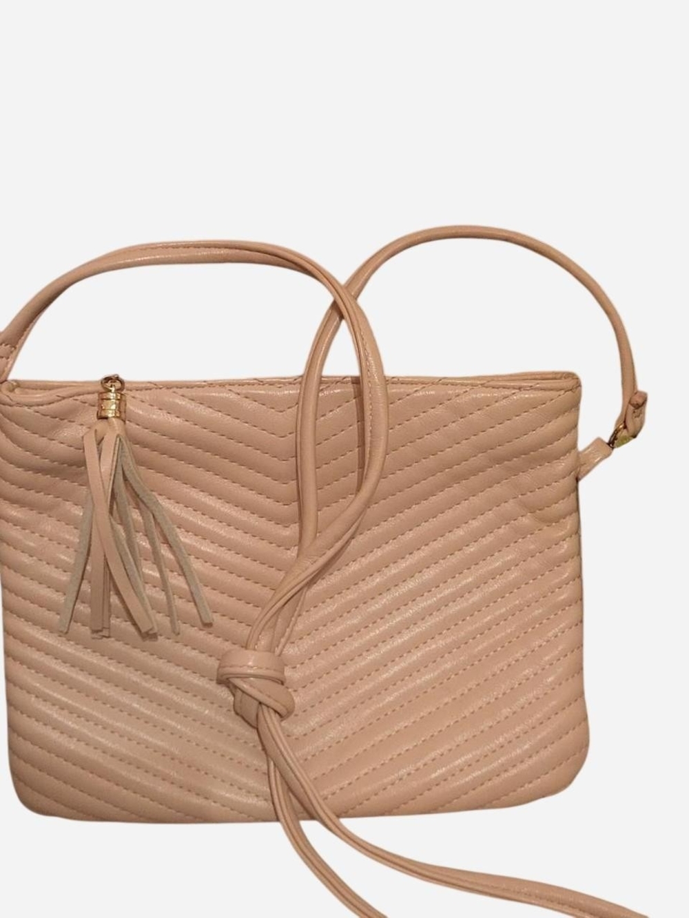 Quilted Nude Crossbody Bag with Tassel